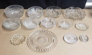 lot 146 image: Lot of 13 Crystal & Leaded Glass Serving Bowls & Platters