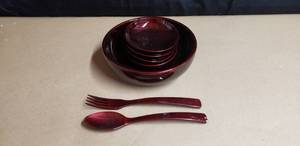 lot 165 image: Vintage NTS 7-Piece Wooden Bowl Set with Utensils - Made in Japan
