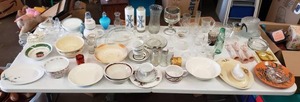 lot 185 image: Large lot of Plates, Bowls, Glasses, Salt & Pepper Shakers and More