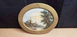 lot 229 image: Vintage Print on Oval Gold Guilded Frame
