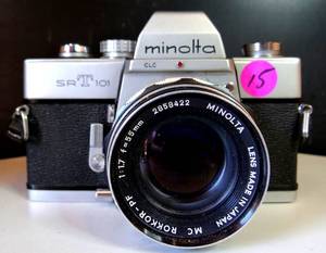 lot 15 image: Minolta SRT-101 Vintage Film Camera w Rokkor 55mm f1.7 Lens $$$