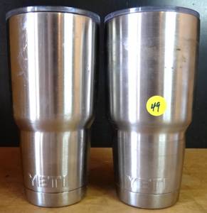 lot 49 image: YETI 32 OZ STAINLESS TUMBLERS WITH LID - LOT OF 2 $$$