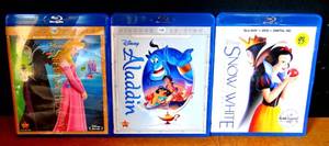 lot 93 image: DISNEY BLUE RAY DVD COLLECTION - SLEEPING BEAUTY. ALLADIN, & SNOW WHITE