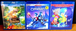 lot 96 image: DISNEY BLUE RAY DVD COLLECTION - TARZAN, ONWARD, & INSIDE OUT