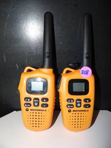 lot 208 image: ONE PAIR MOTOROLA YELLOW WALKIE TALKEE WITH CHARGER