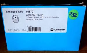 lot 232 image: Coloplast SenSura Mio One-Piece Standard Flat Cut-to-Fit Mini Opaque Closed Pouch With Filter - 30 COUNT BOX