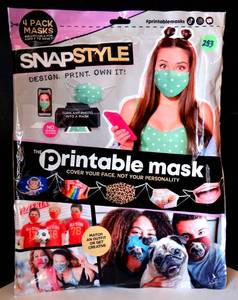 lot 293 image: SnapStyle Printable Mask (face) 4 Pack - NEW (COLLECTOR FUTURE ITEM)