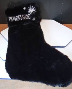 lot 305 image: VICTORIAS SECRET PLUSH BLACK CHRISTMAS STYLE STOCKING - NEW W TAGS