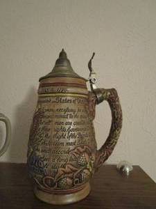 lot 44 image: VINTAGE ANHEUSER BUSCH 200 YEAR BICENTENINIAL DECLARATION STEIN MADE ESPECIALLY FOR ANHEUSER BUSCH BY CERAMARTE. BEAUTIFUL DETAIL