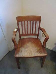 lot 63 image: WOODEN ARM CHAIR