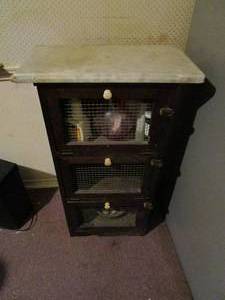 lot 16 image: ANTQUE PIE SAFEVEGETABLE CABINET, CONTENTS INCL.