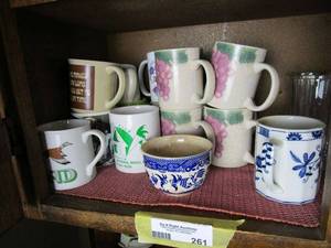 lot 261 image: COFFEE MUGS, VINTAGE CHINA BOWL AND CUP.