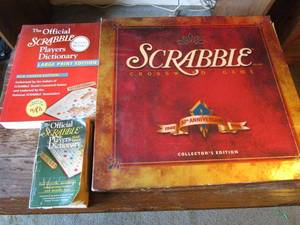 lot 90 image: SCRABBLE CROSSWORD GAME COLLECTORS EDITION, LARGE PRINT EDITION OFFICIAL PLAYERS SCRABBLE DICTIONARY ,&nbsp OFFICAL PLAYRS SCRABBLE DICTIONARY THIRD EDITION.&nbsp