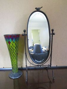 lot 163 image: SMALL STANDING MIRROR, MOSAIC VASE