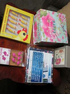 lot 276 image: RUBBER CHICKEN PUSH PINS IN BOX, FLAMINGO TACKS IN BOX, LIFE IS BEAUTIFUL DECO BOX, PLANNER ACCESSORIES.