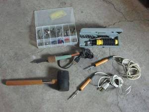 lot 345 image: SOLDERING IRONS, RATCHET DRIVER SET IN CASE, HARDWARE W STORAGE CASE