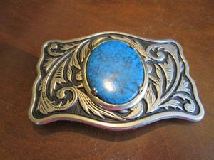 lot 311 image: SILVER W TURQUOIS BELT BUCKLE