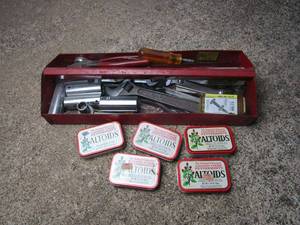 lot 342 image: SOCKETS, WRENCHES, WIRE CUTTERS, ALTOIDS TINS W HARDWARE