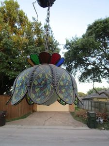 lot 369 image: VINTAGE MULTICOLORED STAINED GLASS STYLE CEILING LIGHT