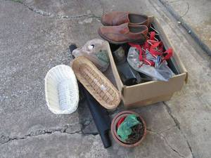 lot 372 image: CLARKS DRESS SHOES, WICKER BASKETS, POTS &amp MORE