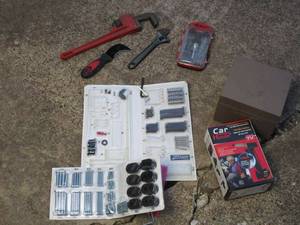 lot 374 image: WRENCHES, HARDWARE, METAL BOX, CAR HANDLE TOOL THAT HELPS GET IN &amp OUT OF CAR AS WELL AS ABILITY TO CUT SEAT BELT IN EMERGENCY