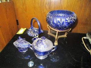 lot 316 image: COBALT GLASS DISHES &amp DECOR