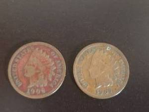 lot 92 image: 1906 and 1907 Indian Head one cent pieces