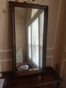lot 10 image: Heavy wood framed mirror - 21 by 41