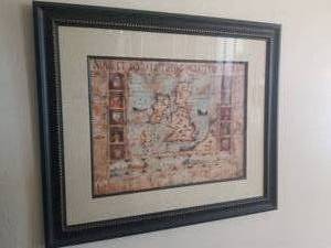 lot 40 image: Matted and framed map art decor. - 36 by 42