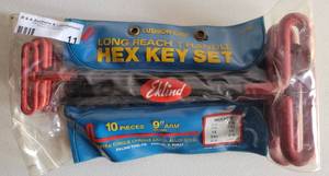 lot 11 image: 10 PIECE LONG REACH T-HANDLE HEX KEY SET AS SHOWN.