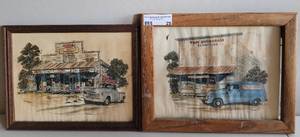 lot 25 image: 2 VINTAGE SNODGRASS FURNITURE GRAND PRAIRIE FRAMED PICTURES AS SHOWN.