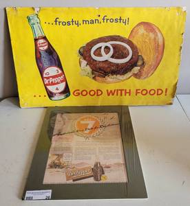 lot 26 image: VINTAGE DR. PEPPER ADVERTISING SIGNS AS SHOWN.