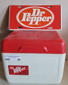 lot 40 image: VINTAGE RUBBERMAID DR. PEPPER PERSONAL COOLER AND MORE AS SHOWN.