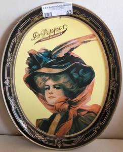 lot 43 image: VINTAGE DR. PEPPER 100 YEARS TIN TRAY AS SHOWN.