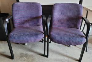 lot 53 image: LOT OF 2 HEAVY DUTY METAL FRAME UPHOLSTERED CHAIRS AS SHOWN. (SOLD 2 X THE MONEY)