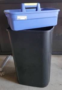 lot 55 image: TRASHCAN PLUS STORAGE  ORGANIZING BASKET AS SHOWN.