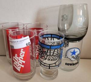 lot 60 image: LOT OF ASSORTED DR. PEPPER AND COWBOYS GLASSES AS SHOWN.