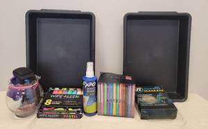 lot 68 image: LIQUID CHALK MARKERS, TRAYS AND MORE AS SHOWN.