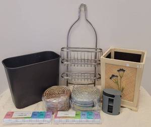 lot 73 image: TRASHCANS, MEDICINE ORGANIZERS, AND MORE AS SHOWN.