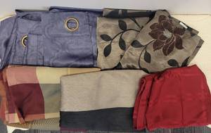 lot 74 image: LOT OF CURTAIN PANELS IN STYLES, COLORS AS SHOWN.
