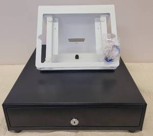 lot 77 image: POS CASH DRAWER WITH iPAD STANDHOLDER AND KEYS AS SHOWN.