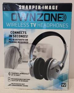 lot 84 image: SHARPER IMAGE OWN ZONE WIRELESS TV HEADPHONES IN BOX AS SHOWN.