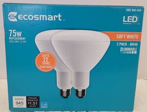 lot 88 image: ECOSMART LED 2PK BR40 75 W BULBS IN BOX AS SHOWN.