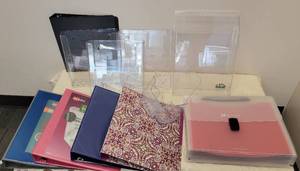 lot 100 image: LOT OF OFFICE ORGANIZERS, BINDERS AND MORE AS SHOWN.