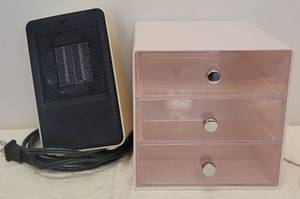 lot 108 image: COMFORT ZONE CERAMIC HEATER CZ410 AND ORGANIZER AS SHOWN.