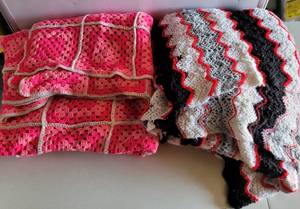 lot 147 image: LOT OF 2 LARGE CROCHETED BLANKETS IN ASSORTED STYLES AND SIZES AS SHOWN. (SOLD 2 X THE MONEY)