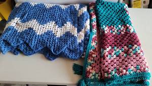 lot 148 image: LOT OF 2 CROCHETED BLANKETS IN ASSORTED STYLES AND SIZES AS SHOWN. (SOLD 2 X THE MONEY)