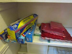 lot 36 image: MISC KITCHEN SUPPLIES INCLUDING FOIL, ZIPLOCK, PLASTIC WRAP &amp MORE