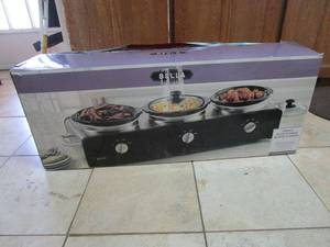 lot 45 image: BELLA TRIPLE SLOW COOKER BUFFET &amp SERVE IN BOX