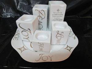 lot 54 image: CANDLE HOLDER DECOR MULTIPLE TEA LIGHT TOWERS WINSPIRATIONAL QUOTES